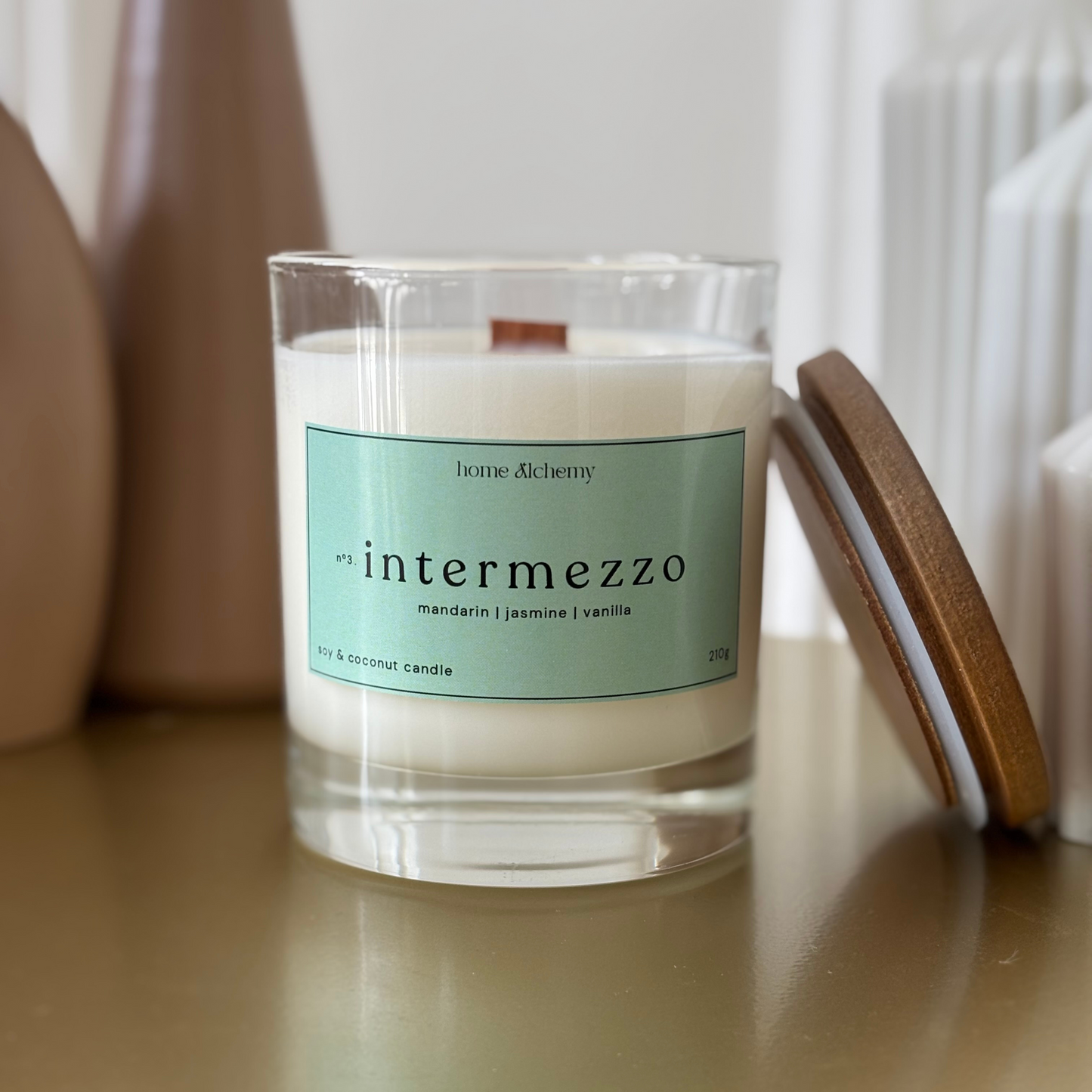 Intermezzo eco-conscious handmade candle by Home Alchemy, deep and grounding scent