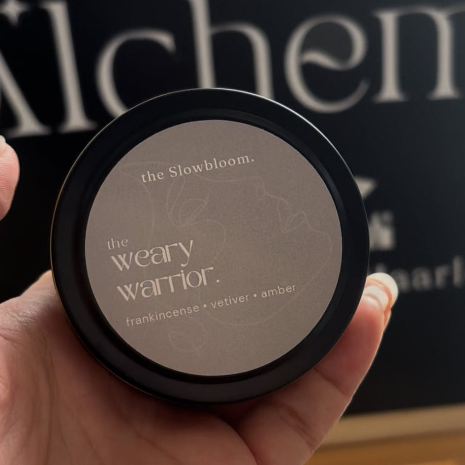 Candle tin for 'the Weary Warrior' personalization